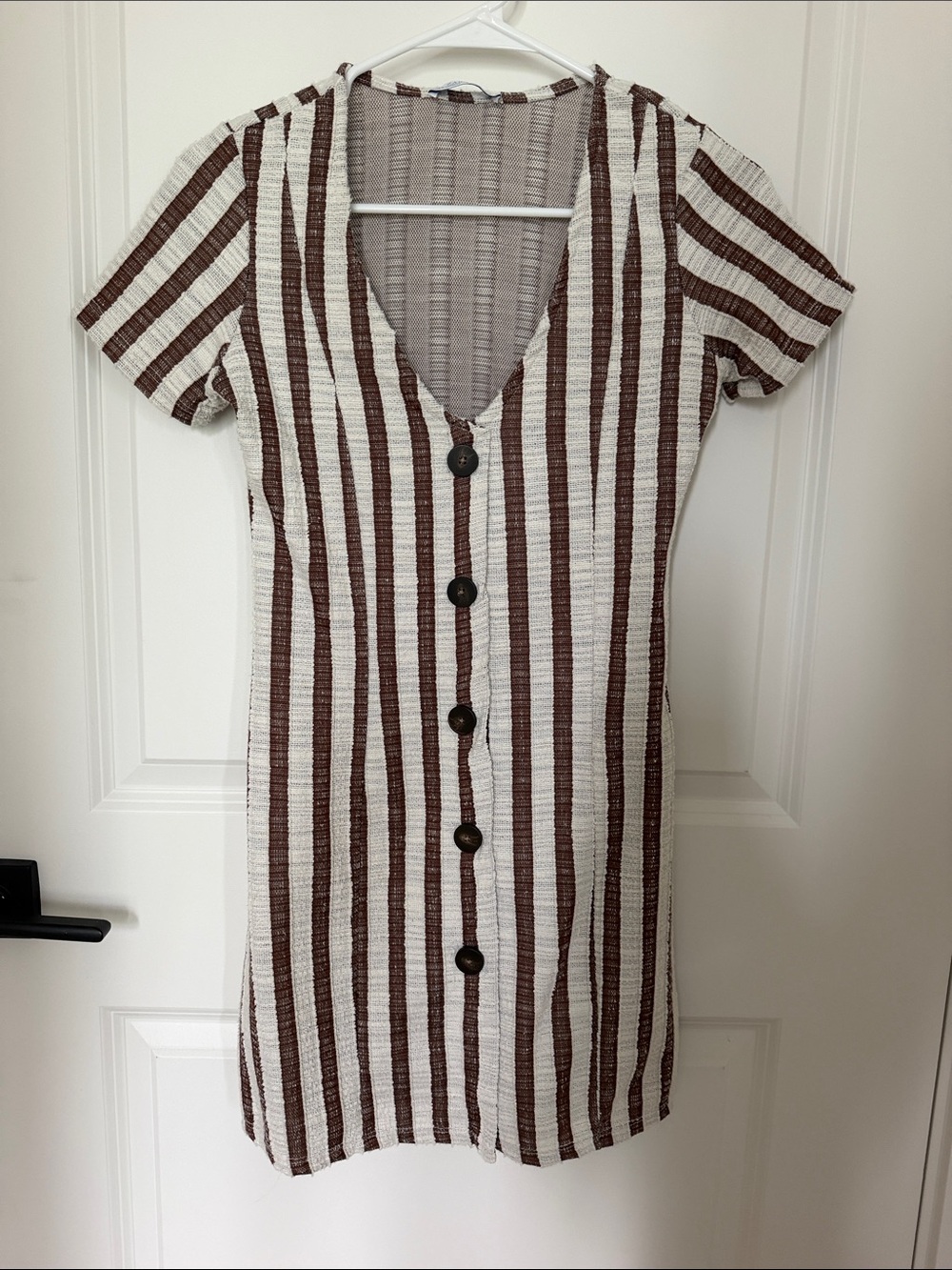 Zara Brown & White Striped Button-Front Mini Dress